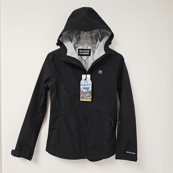 Avalanche Rain Jacket XS Womens Solid Black Hooded Zip Pockets Teen Girls NWT - Picture 1 of 15